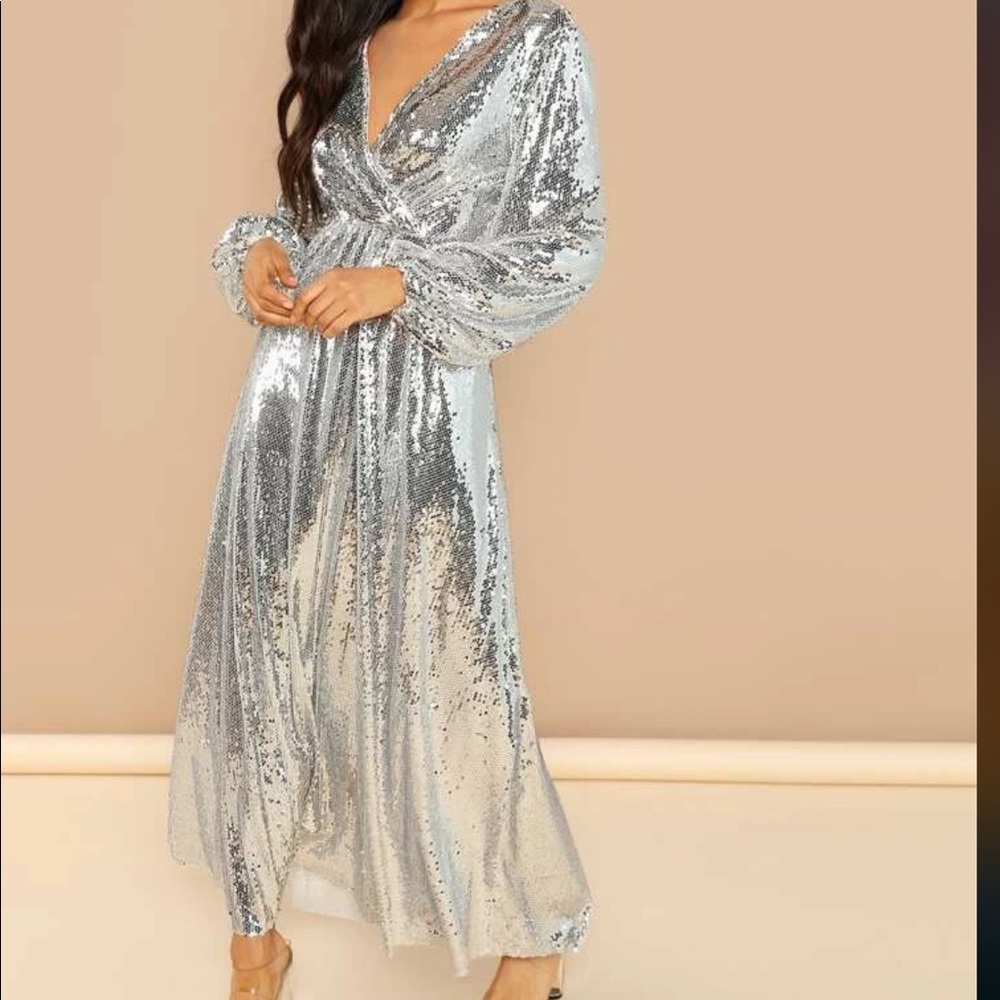 Silver Sequin Maxi Dress